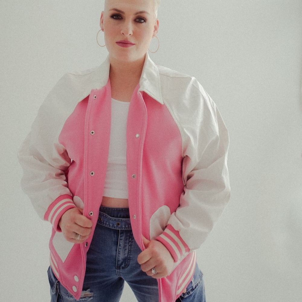 Varsity jacket pink/white with heart pockets